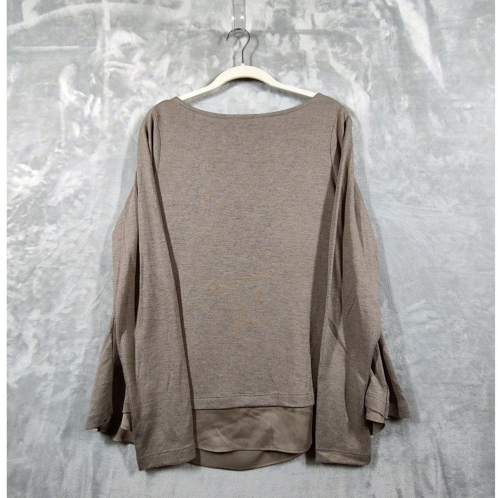 Lands End Womens XS 2-4 Taupe Mixed Media Split Back Layered Long Sleeve Top